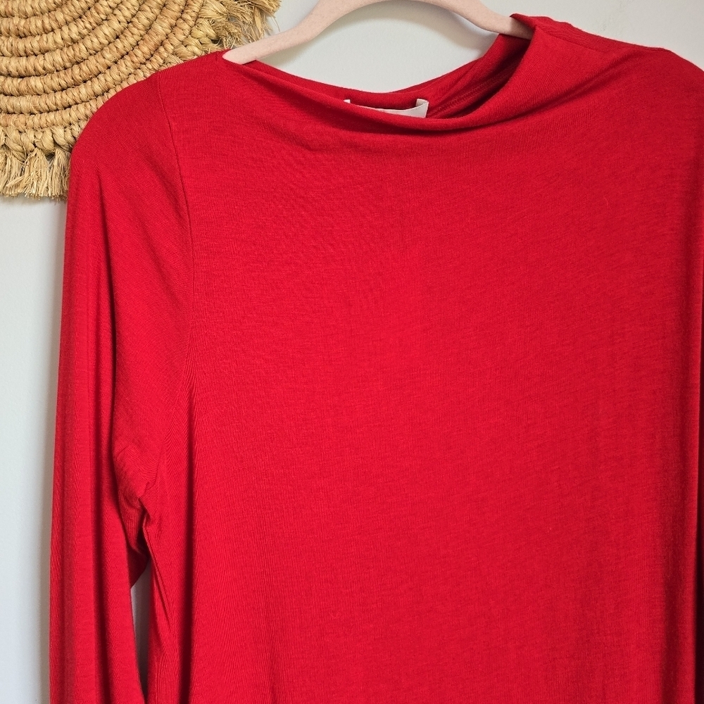 Banana Republic New Red Luxe Wool Blend Asymmetrical Draped Top Blouse SZ XL - Picture 3 of 12